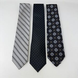 Robert Talbott Van Heusen Ties Lot‎ of 3 Mens Black Geometric Silk Polyester